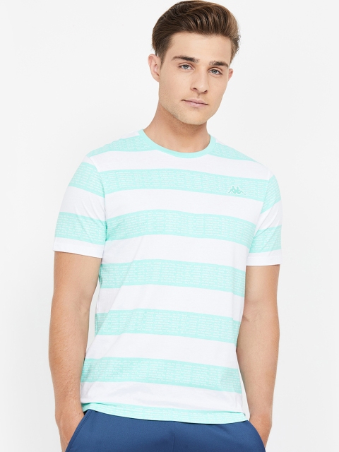 Kappa Men Turquoise Blue & White Striped Round Neck T-shirt
