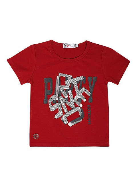 

Noddy Boys Maroon Printed Round Neck T-shirt