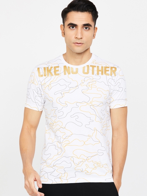 

Kappa Men White & Gold-Toned Printed Round Neck T-shirt