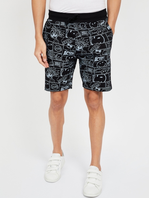 Smiley World Men Black Printed Slim Fit Regular Shorts