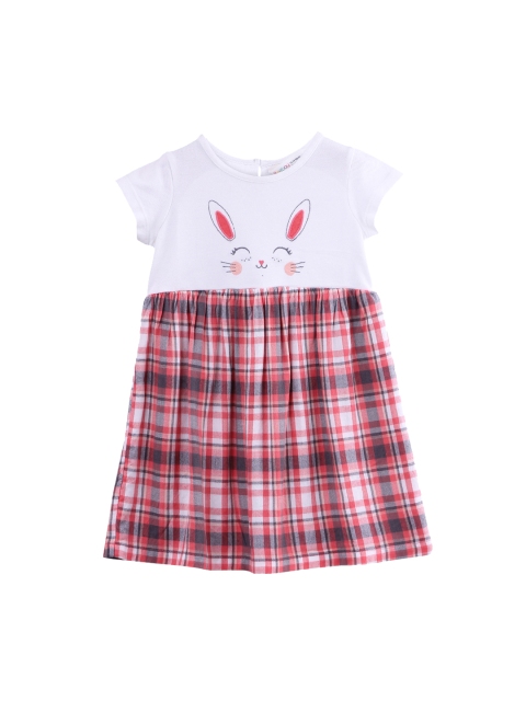 

Beebay Girls Peach-Coloured Checked Fit and Flare Dress