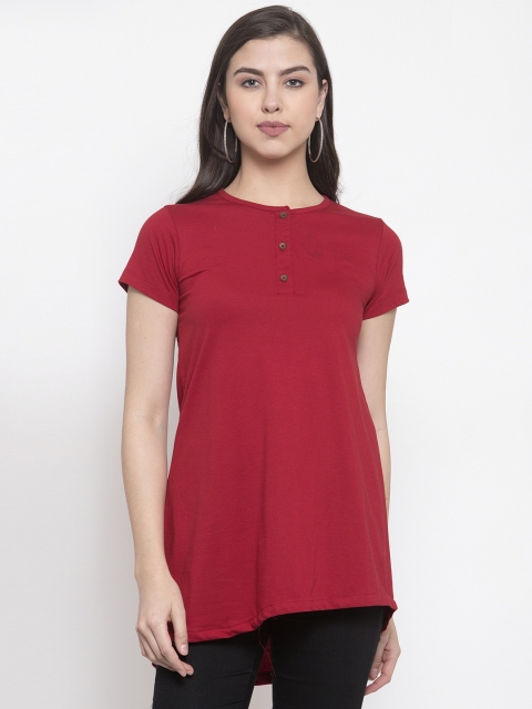 

Kalt Women Red Solid Henley Neck Tunic