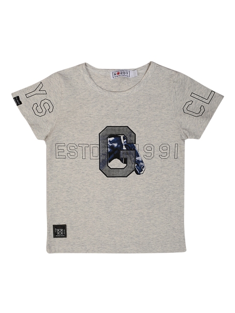 

Noddy Boys Grey Melange & Black Printed Round Neck T-shirt