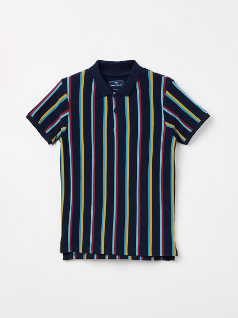 

Fame Forever by Lifestyle Boys Navy Blue & Yellow Striped Polo Collar T-shirt