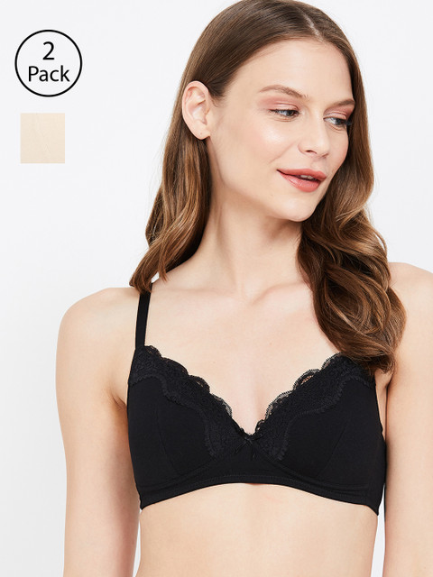 

Ginger by Lifestyle Pack of 2 Solid Non-Wired Lightly Padded Plunge Bras, Beige