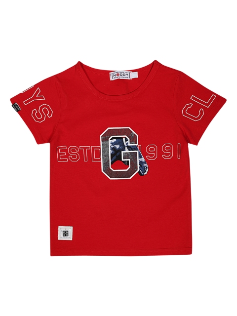 

Noddy Boys Red & Off-White Printed Round Neck T-shirt