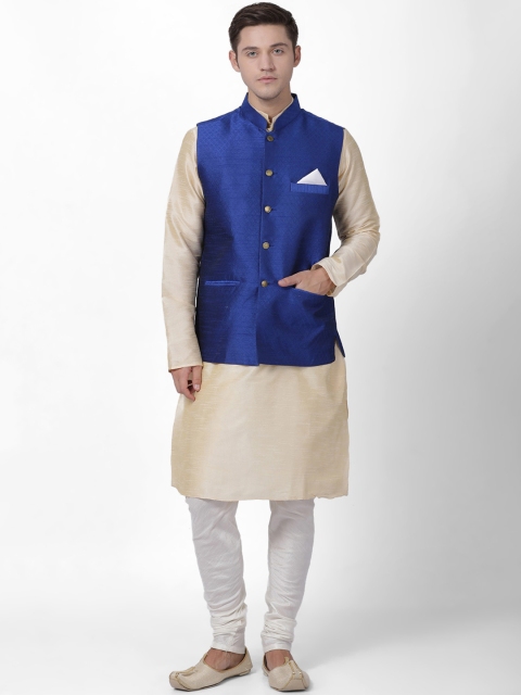 

TABARD Men Blue & Beige Solid Kurta with Churidar