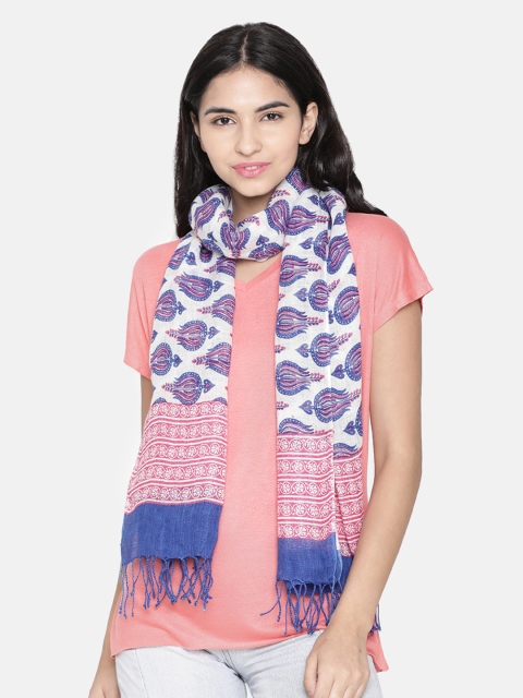 

Linen Club Women Off-White & Blue Printed Stole