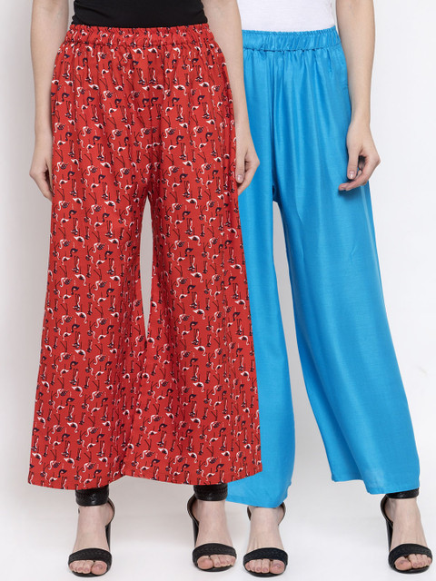 

TAG 7 Women Set of 2 Red & Blue Wide Leg Palazzos