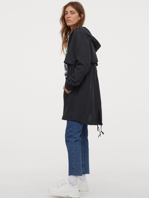 H&M Women Black Solid Modal-Blend Parka