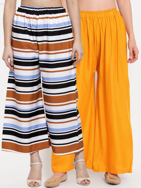 

TAG 7 Women Set of 2 Maroon & Yellow Wide Leg Palazzos