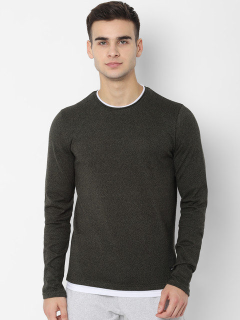 

SKULT by Shahid Kapoor Men Olive Green Solid Round Neck T-shirt