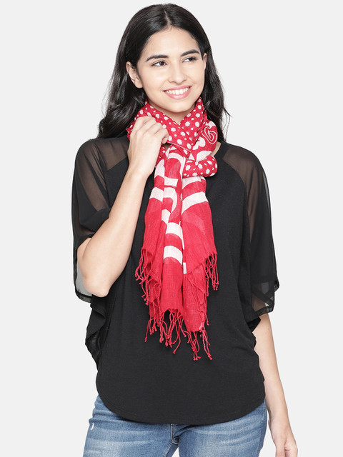 

Linen Club Women Red & Off-White Linen Printed Stole