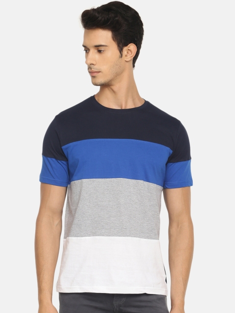 

Chennis Men Blue & Grey Colourblocked Round Neck T-shirt