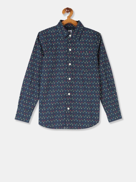 

GAP Boys Navy Blue & Off-White Regular Fit Printed Casual Shirt