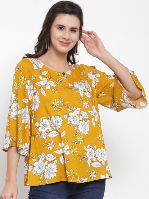 

Ayaany Women Mustard Printed Boxy Top