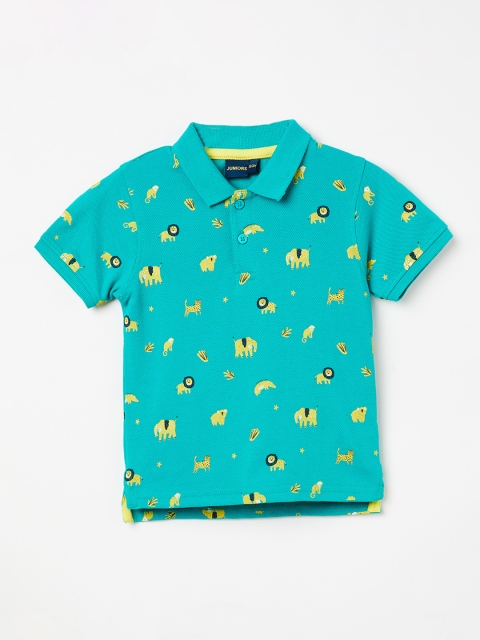 

Juniors by Lifestyle Boys Sea Green & Yellow Printed Polo Collar T-shirt