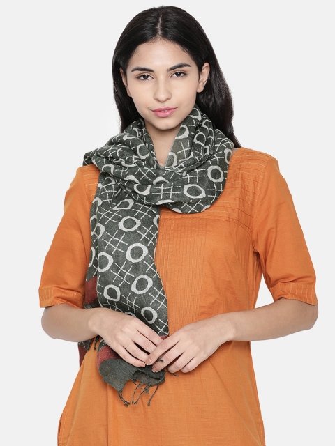 

Linen Club Women Green & White Linen Printed Stole