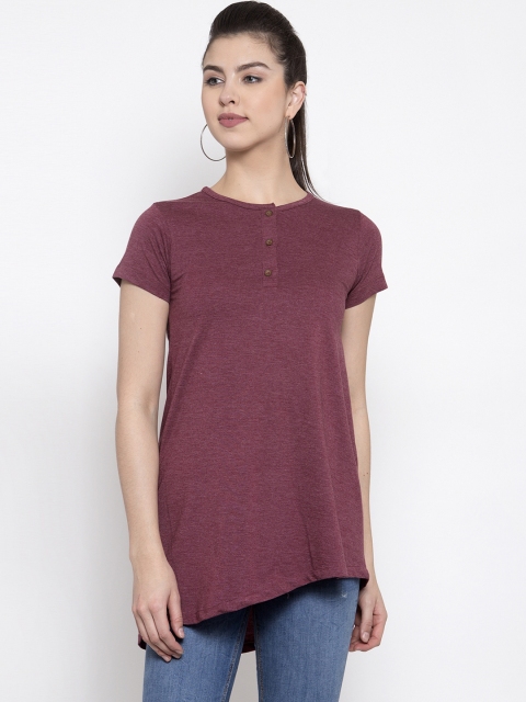 

Kalt Women Burgundy Solid Henley Neck Tunic