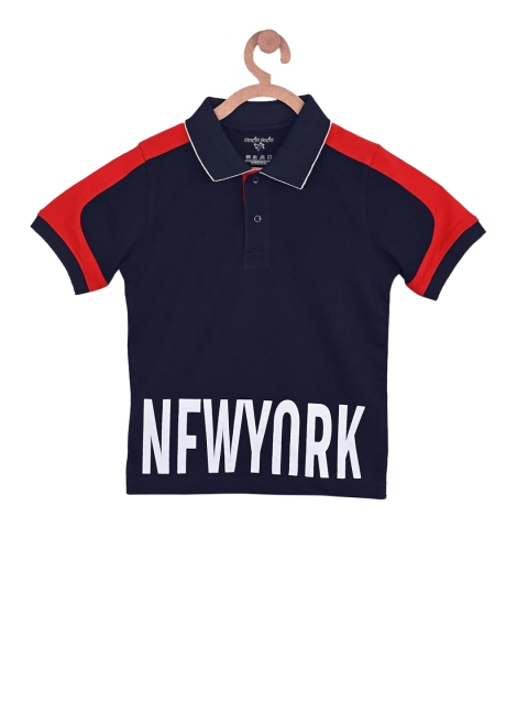 

Stupid Cupid Boys Navy Blue Printed Polo Collar T-shirt
