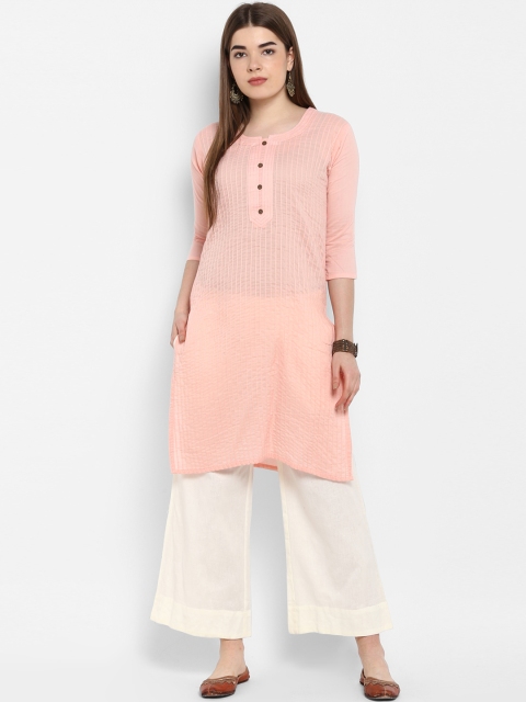 

ETHNIC STREET Women Peach-Coloured Solid Straight Kurta