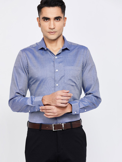

CODE by Lifestyle Men Navy Blue Slim Fit Self Design Formal Shirt
