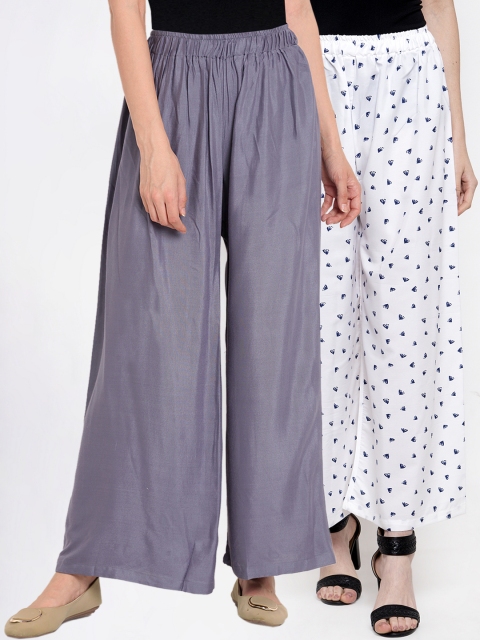 

TAG 7 Women Set of 2 White & Grey Wide Leg Palazzos
