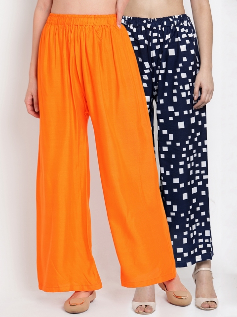 

TAG 7 Women Pack of 2 Wide Leg Palazzos, Navy blue
