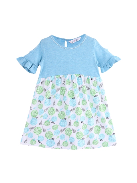 

Beebay Girls Blue & White Printed Fit and Flare Dress