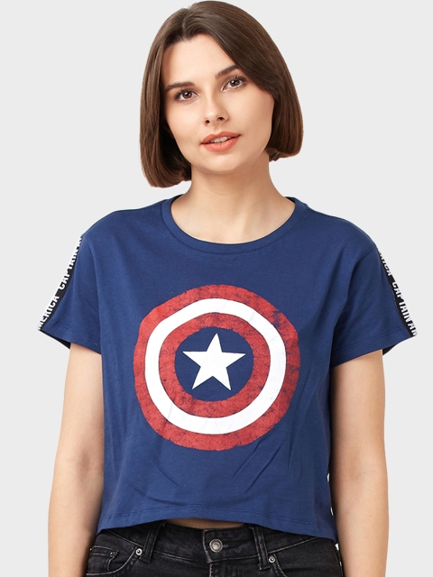 

Free Authority Women Navy Blue Captain America Printed T-shirt