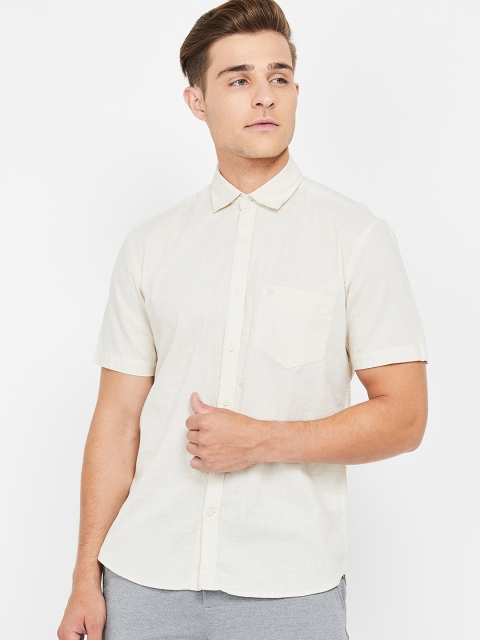 

CODE by Lifestyle Men Cream-Coloured Regular Fit Solid Casual Shirt