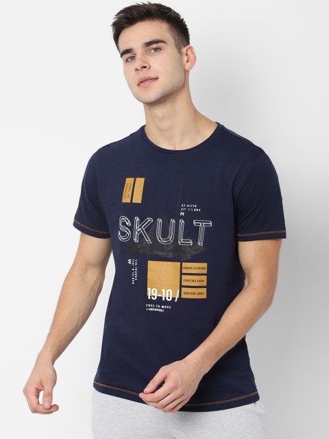 

SKULT by Shahid Kapoor Men Navy Blue Printed Round Neck T-shirt