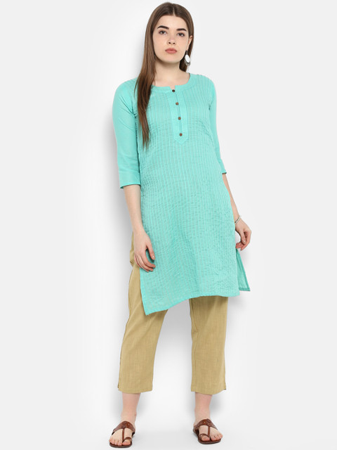 

ETHNIC STREET Women Turquoise Blue Solid Straight Kurta