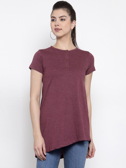 

Kalt Women Burgundy Solid Henley Neck Tunic