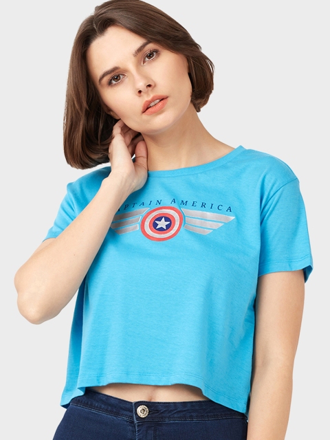

Free Authority Women Blue Captain America Printed T-shirt