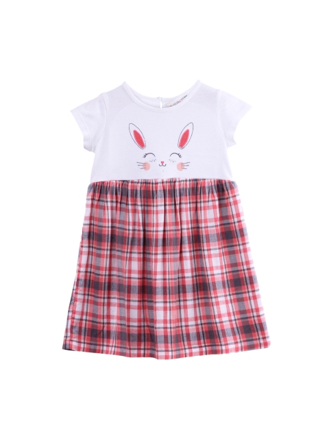 

Beebay Girls Peach-Coloured Checked Fit and Flare Dress
