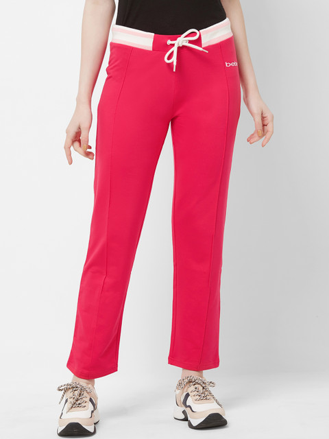 

bebe Women Fuchsia Solid Relaxed-Fit Embroidered Logo Track Pants
