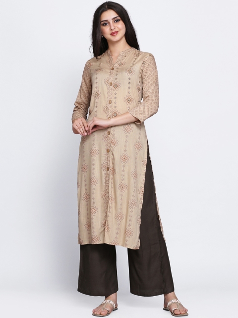 

Adizya Women Beige Embroidered Straight Kurta