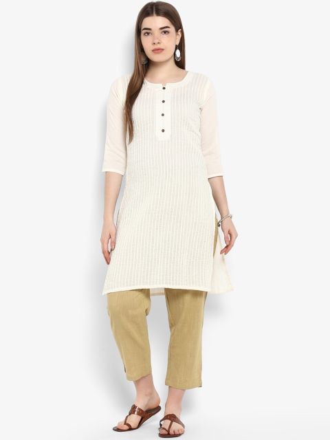 

ETHNIC STREET Women Off-White Solid Straight Kurta