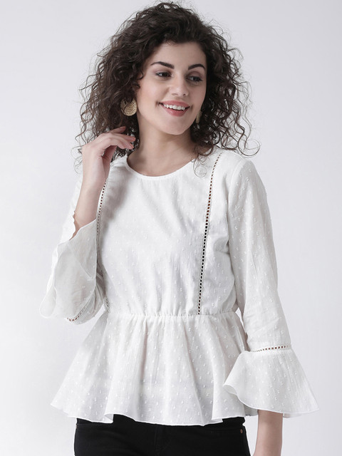 

Leo Sansini Women White Self Design Cinched Waist Top
