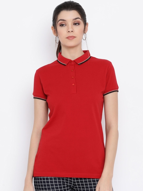 

Monte Carlo Women Red Solid Polo Collar T-shirt