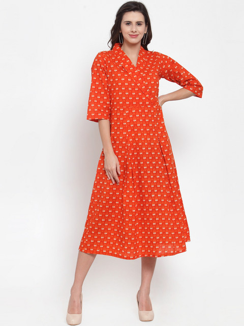 

Ayaany Women Orange Printed A-Line Dress