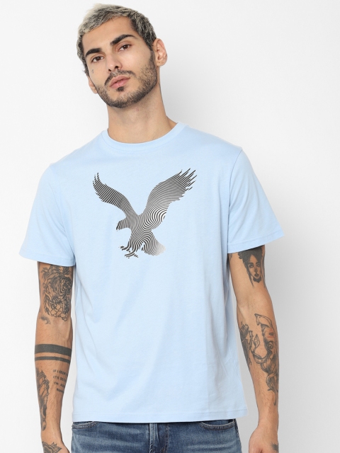 

AMERICAN EAGLE OUTFITTERS Men Blue Printed Round Neck Pure Cotton T-shirt