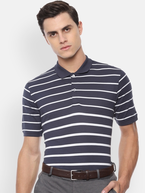 

Van Heusen Men Navy Blue & White Striped Polo Collar T-shirt