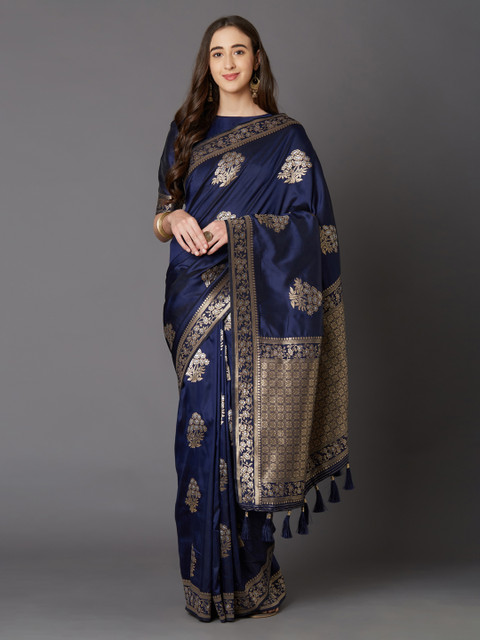 

Mitera Violet & Gold-Toned Silk Blend Woven Design Banarasi Saree