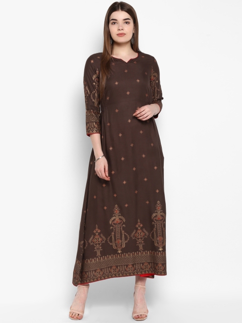 

ETHNIC STREET Women Brown & Gold-Coloured Printed A-Line Kurta