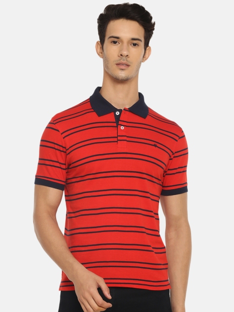 

Chennis Men Red & Navy Blue Striped Polo Collar T-shirt