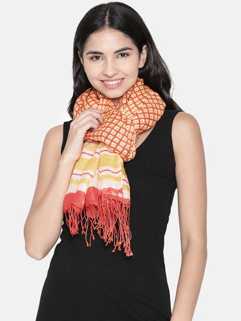 

Linen Club Women Red & Yellow Linen Printed Stole