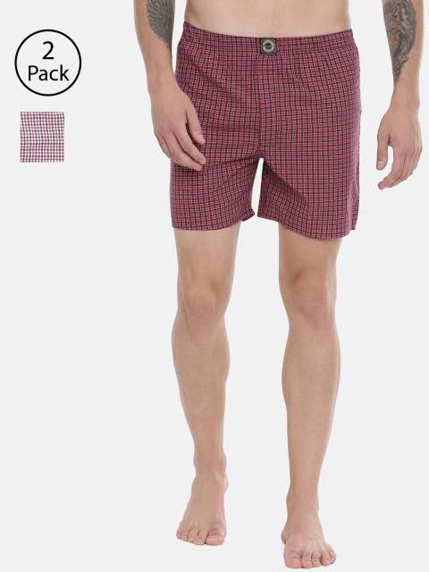 

Joven Men Pack of 2 Checked Boxers JB2N077, Red