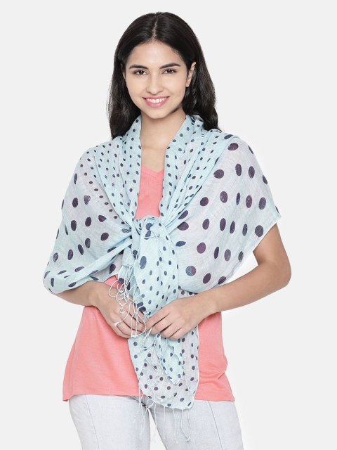 

Linen Club Women Turquoise Blue Linen Printed Stole